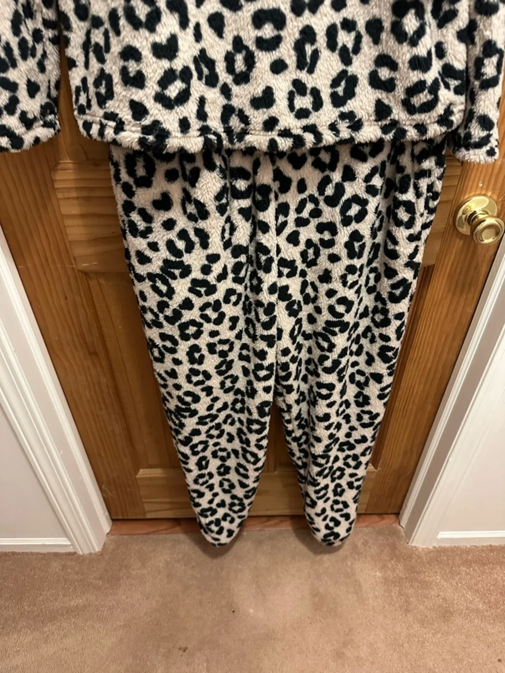 Plush Leopard Print Women's Pajama Set - Cream & Black - Picture 3 of 7